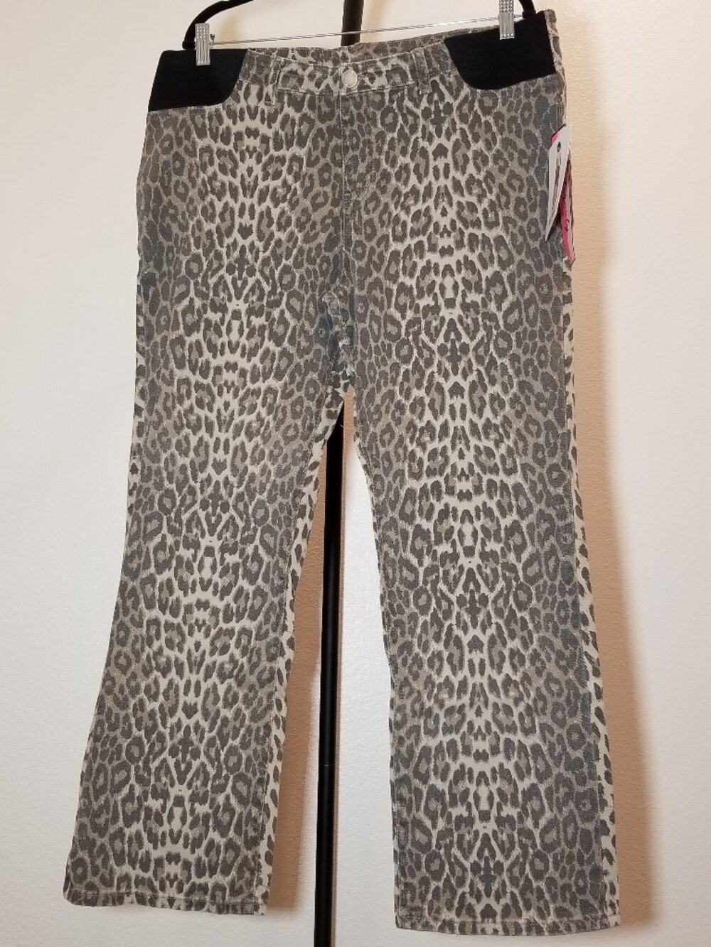 Haute Mama Size XL Maternity Jeans Cheetah Straight Leg Stretch Retro Festival